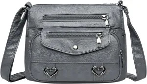 Women Bag Heart Decor Crossbody Bag Solid Vintage PU Leather Shoulder Versatile Women Pockets Purse