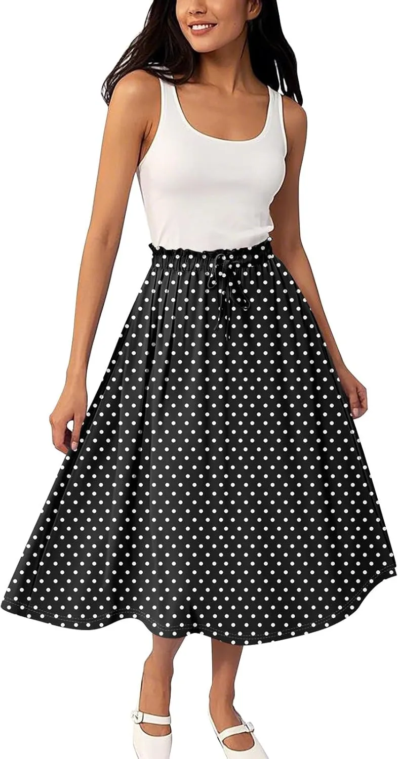 Women Floral Maxi Skirt- Smocked High Waist Cotton Flowy Long Skirts Summer Boho Beach Hawaiian Vacation A Line Skirt