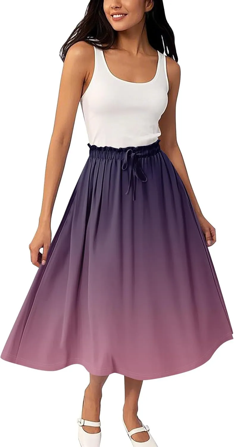 Women Floral Maxi Skirt- Smocked High Waist Cotton Flowy Long Skirts Summer Boho Beach Hawaiian Vacation A Line Skirt