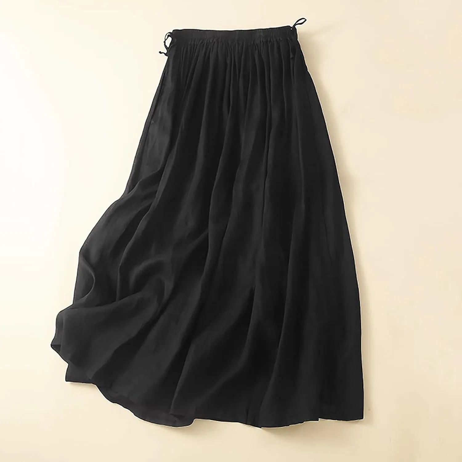 Women Flowy Midi Skirts High Waisted Elastic Waist Drawstring Bowknot Swing Casual Solid Color A Line Skirt