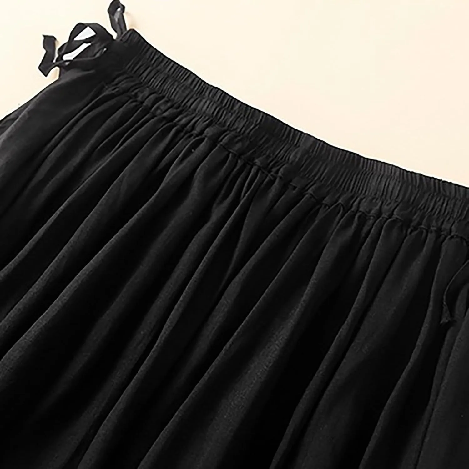 Women Flowy Midi Skirts High Waisted Elastic Waist Drawstring Bowknot Swing Casual Solid Color A Line Skirt