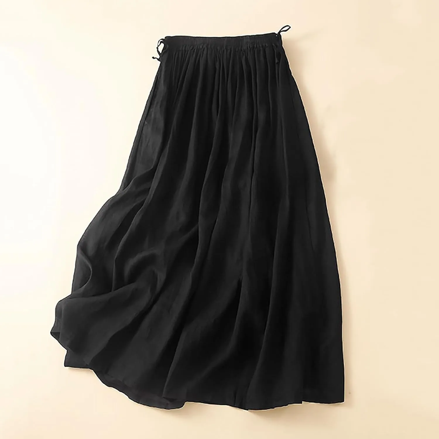 Women Flowy Midi Skirts High Waisted Elastic Waist Drawstring Bowknot Swing Casual Solid Color A Line Skirt