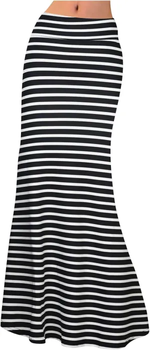 Women Maxi Skirt Ethnic Stripe Floral Skirt Fashion Slim Fit High Waist Elastic Wrap Hip Bodycon Midi Length Skort