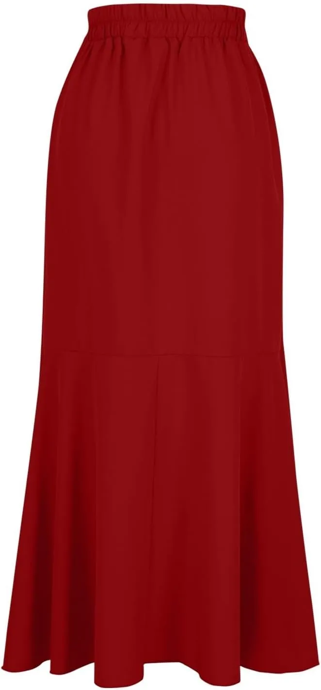 Women Maxi Skirts Flowy Asymmetrical Hem High Waisted Ruffle Tie-up Elastic Irregular Fishtail Long Skirt with Belt