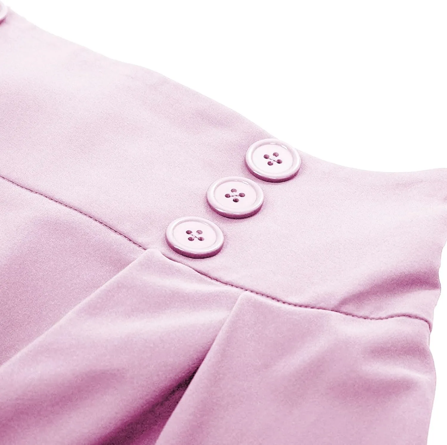 Women Midi Skirt Button High Waisted Elastic Casual Solid Color Pleated Knee Length Flowy A Line Skirts