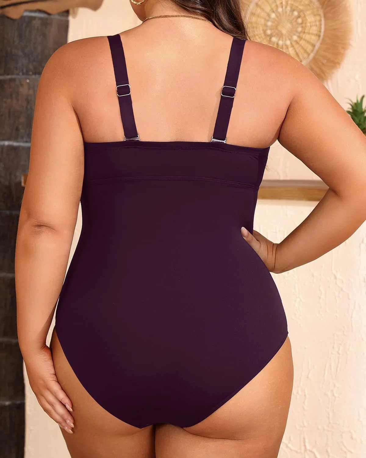 Women Plus Size One Piece Swimsuit - Tummy Control Bathing Suits Ruched Lace up Swimwear Bandeau Retro Swimsuits 2025