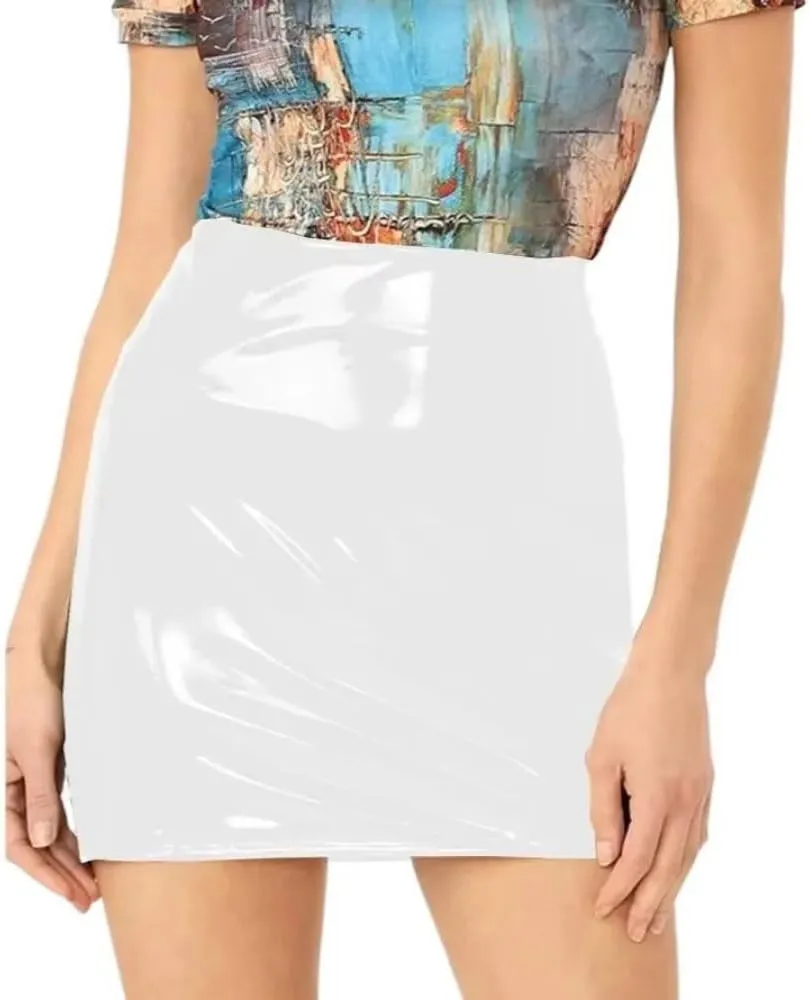 Women Sexy Mini Elastic Waist Skirt Leather Party Wrap Skirt Club High Waist Bodycon Short Skirts