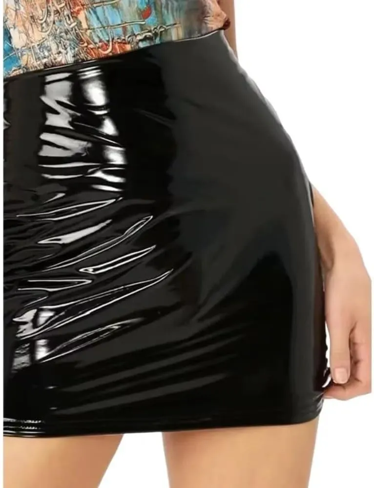 Women Sexy Mini Elastic Waist Skirt Leather Party Wrap Skirt Club High Waist Bodycon Short Skirts