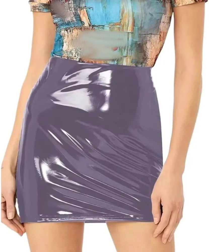 Women Sexy Mini Elastic Waist Skirt Leather Party Wrap Skirt Club High Waist Bodycon Short Skirts