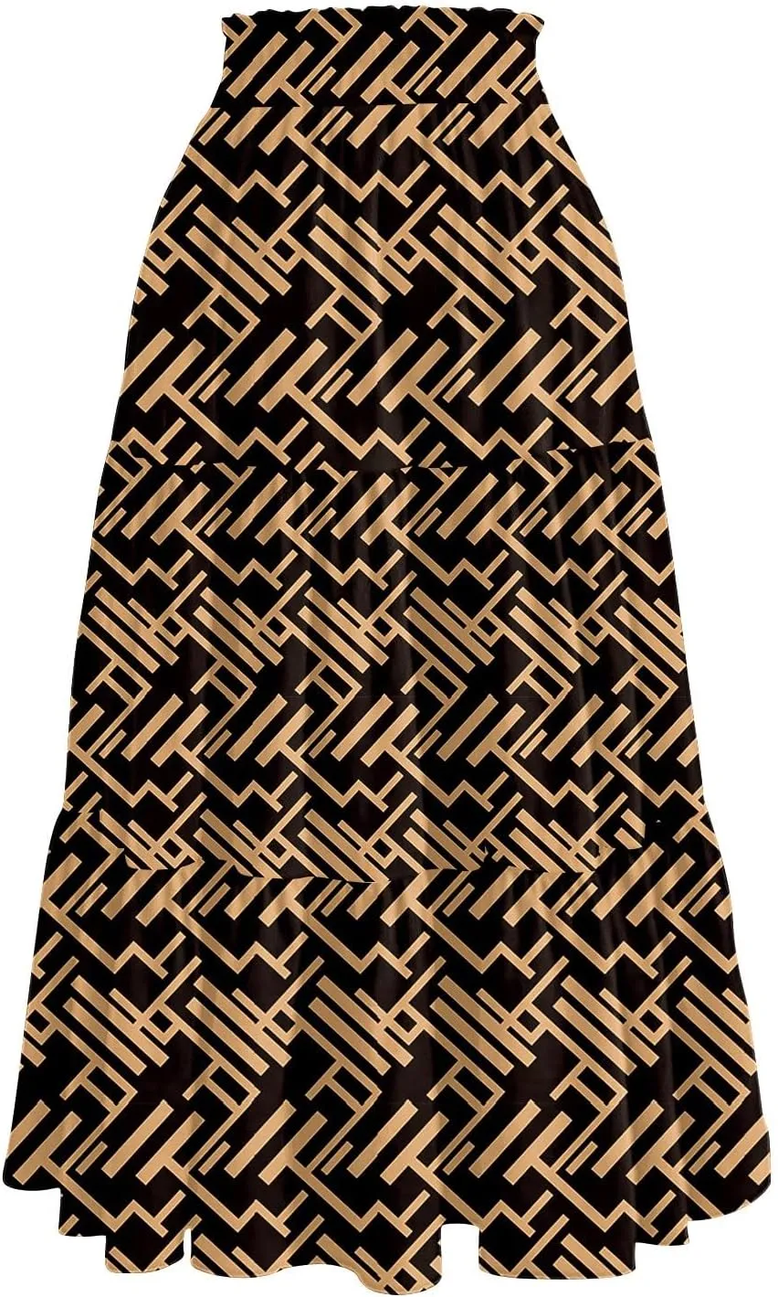 Women's 2025 Bohemian Summer Skirts High Waist Pleated A Line Flowy Midi Skirts with Pocket, S-2XL