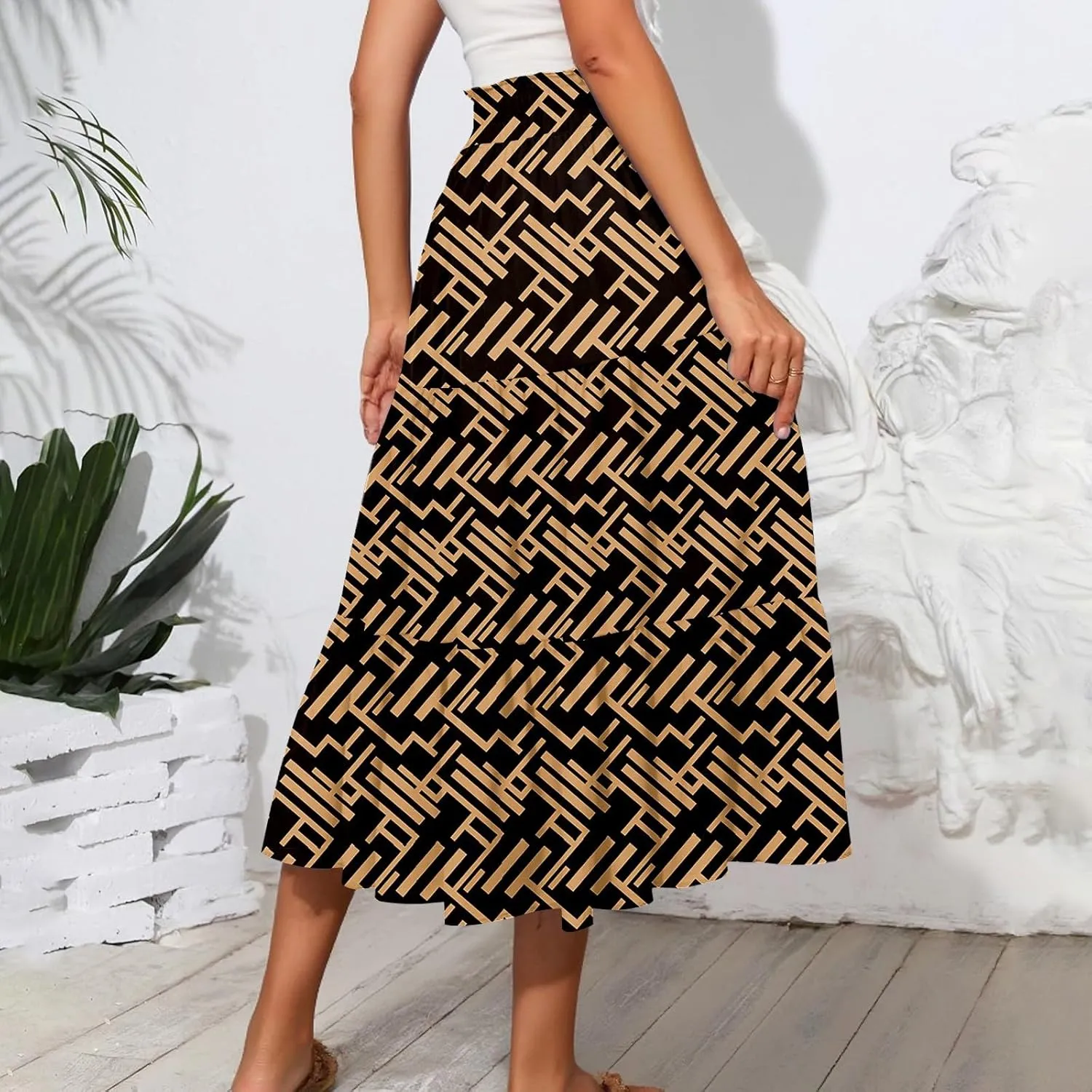 Women's 2025 Bohemian Summer Skirts High Waist Pleated A Line Flowy Midi Skirts with Pocket, S-2XL