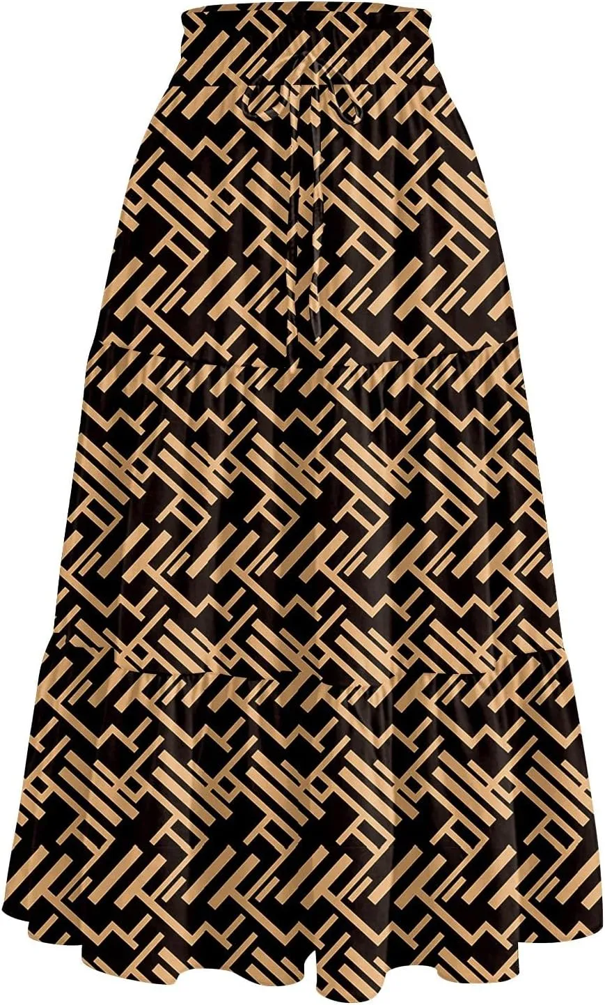 Women's 2025 Bohemian Summer Skirts High Waist Pleated A Line Flowy Midi Skirts with Pocket, S-2XL