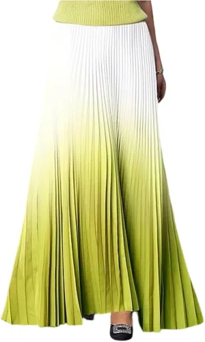 Women's Casual Pleated Gradient Summer High Waist A-line Swing Floor-Length Beach Skirt