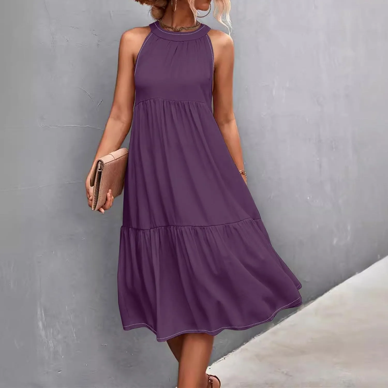 Womens Dresses Patchwork High Waisted Loose Swing Womens Dresses Tea Party Dresses for Woman Maxi