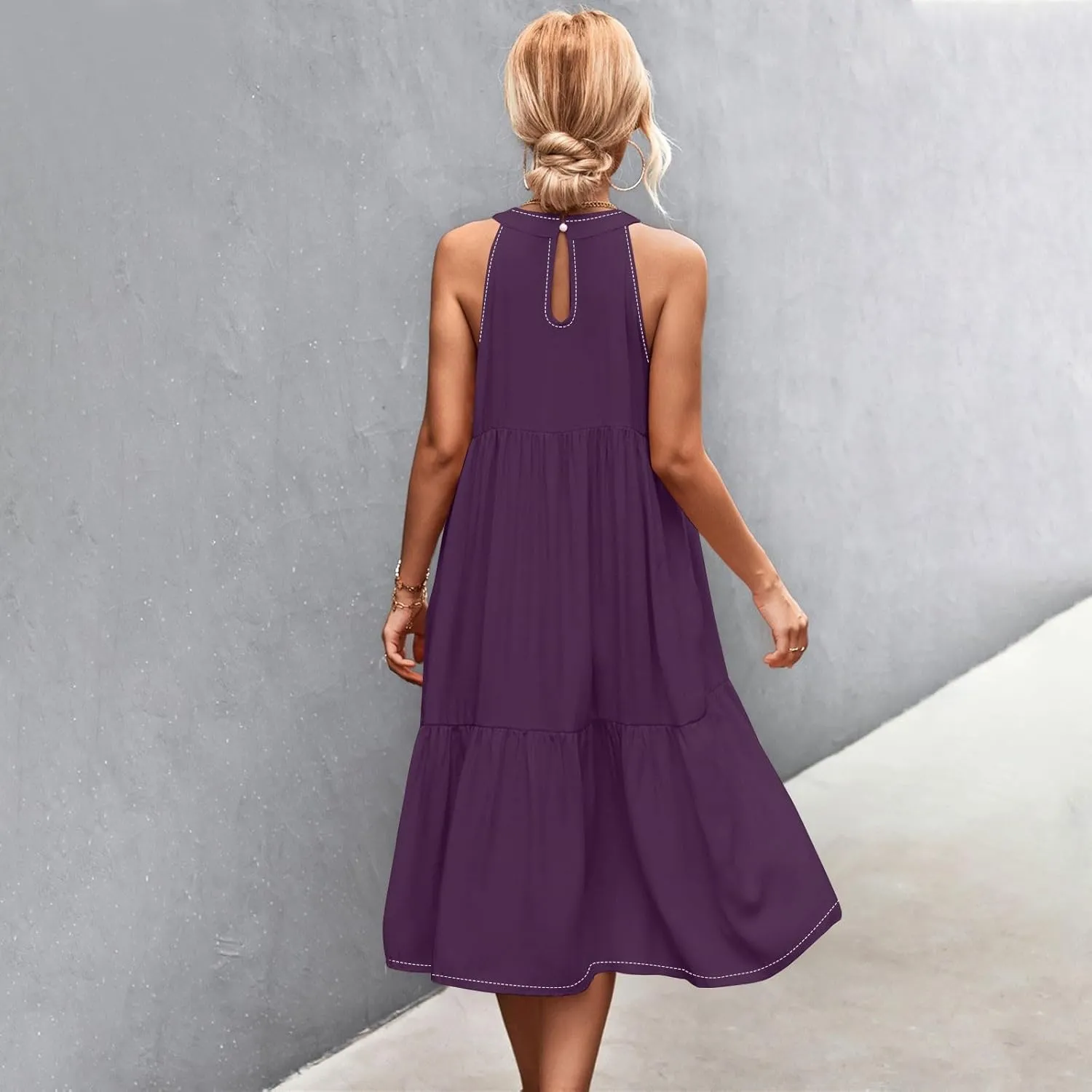 Womens Dresses Patchwork High Waisted Loose Swing Womens Dresses Tea Party Dresses for Woman Maxi