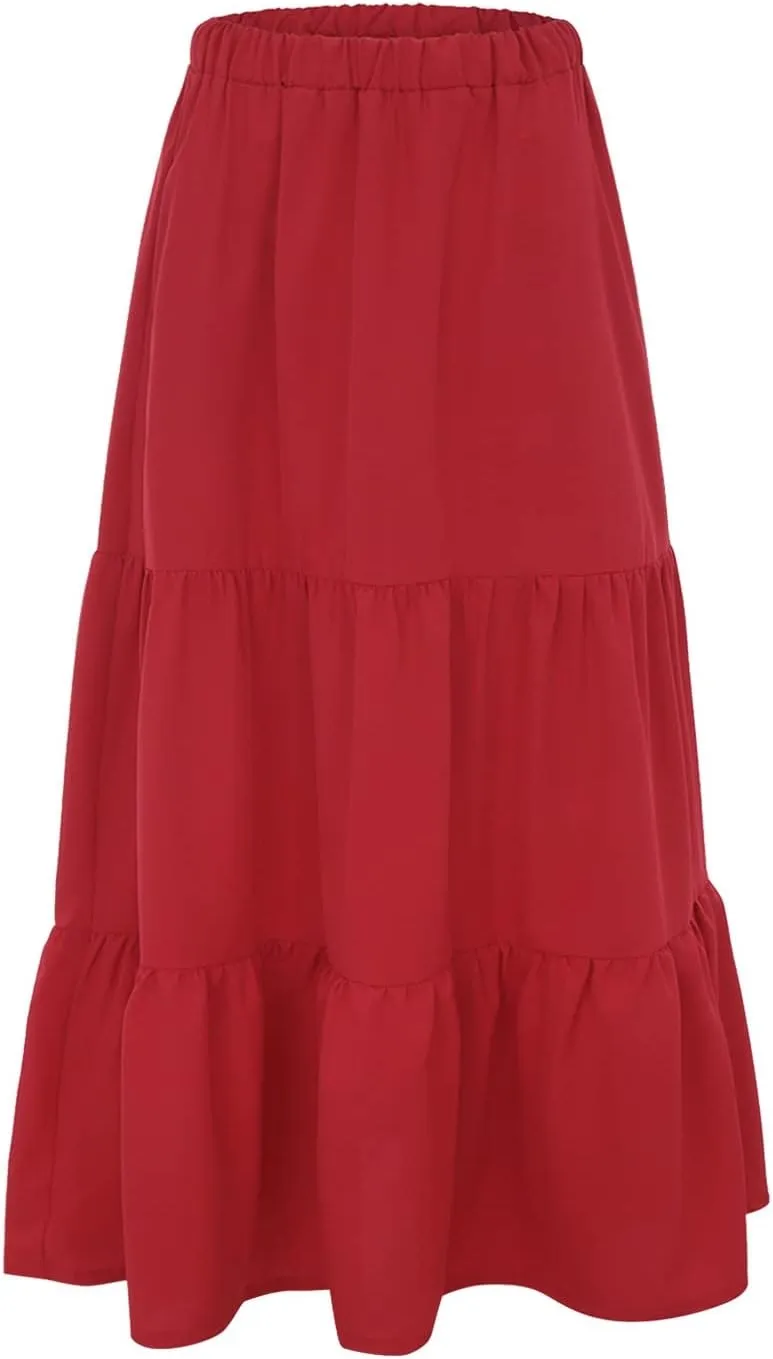 Women's Elastic Waist A-Line Flared Maxi Skirts Women Fashion Skirt Ladys High Waist Skirt Spring Long Floral