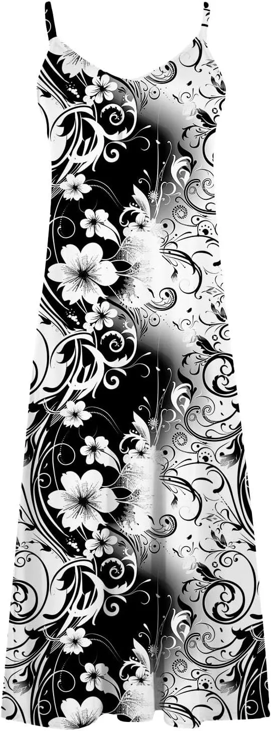 Womens Floral Maxi Dresses Spaghetti Strap Casual Summer Long Dress Vneck Flowy Boho Beach Sundress Vacation Outfits