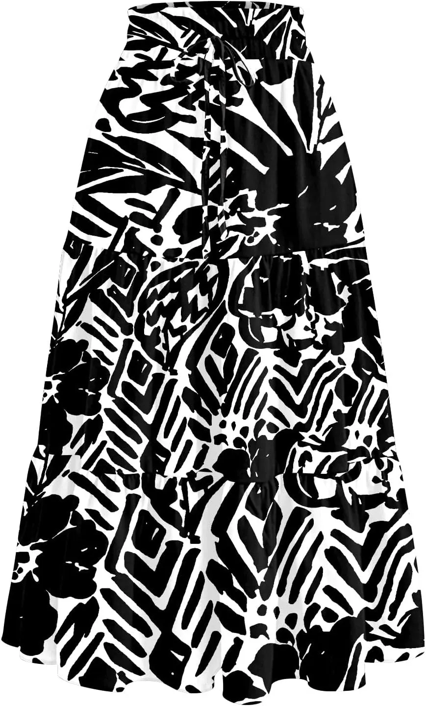 Women's Flowy Midi Skirt Pleated High Stretch Waisted Casual Boho Long Skirts with Pockets, S-2XL