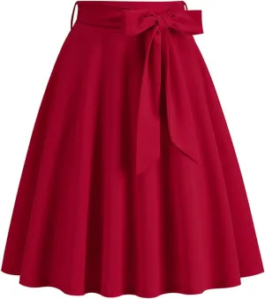 Women's High Waist A-Line Midi Skirt 2024 Fashion Pleated Flared Flowy Knee Length Skirt for Tennis Golf Business