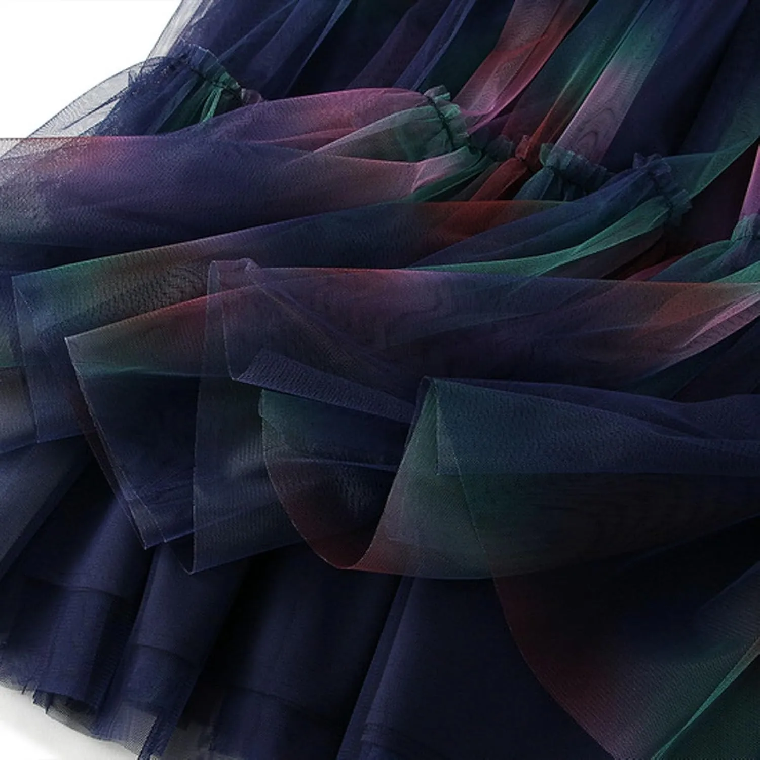 Womens Irregular Tulle Midi Skirts High Waisted Elastic Waisted Pleated Layered Fluffy Skirts Comfy Mesh Fairy Skirts