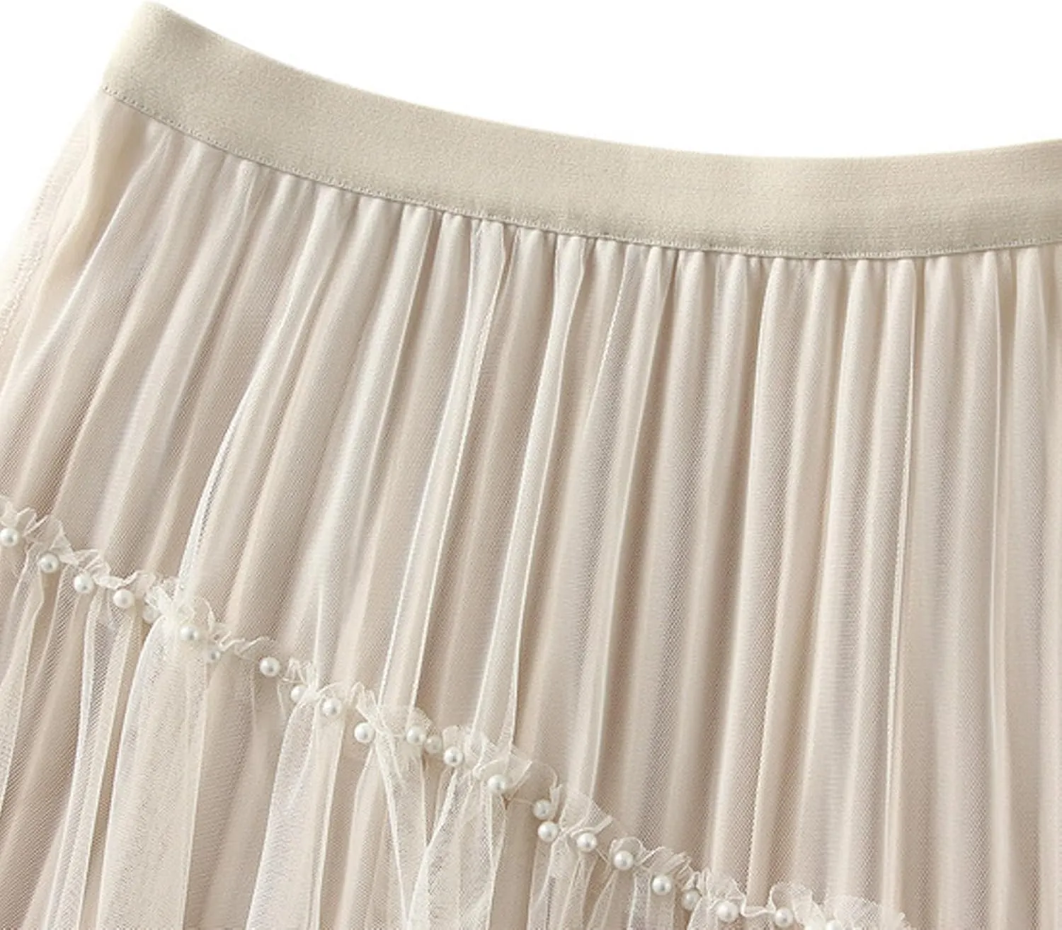 Womens Irregular Tulle Midi Skirts High Waisted Elastic Waisted Pleated Layered Fluffy Skirts Comfy Mesh Fairy Skirts