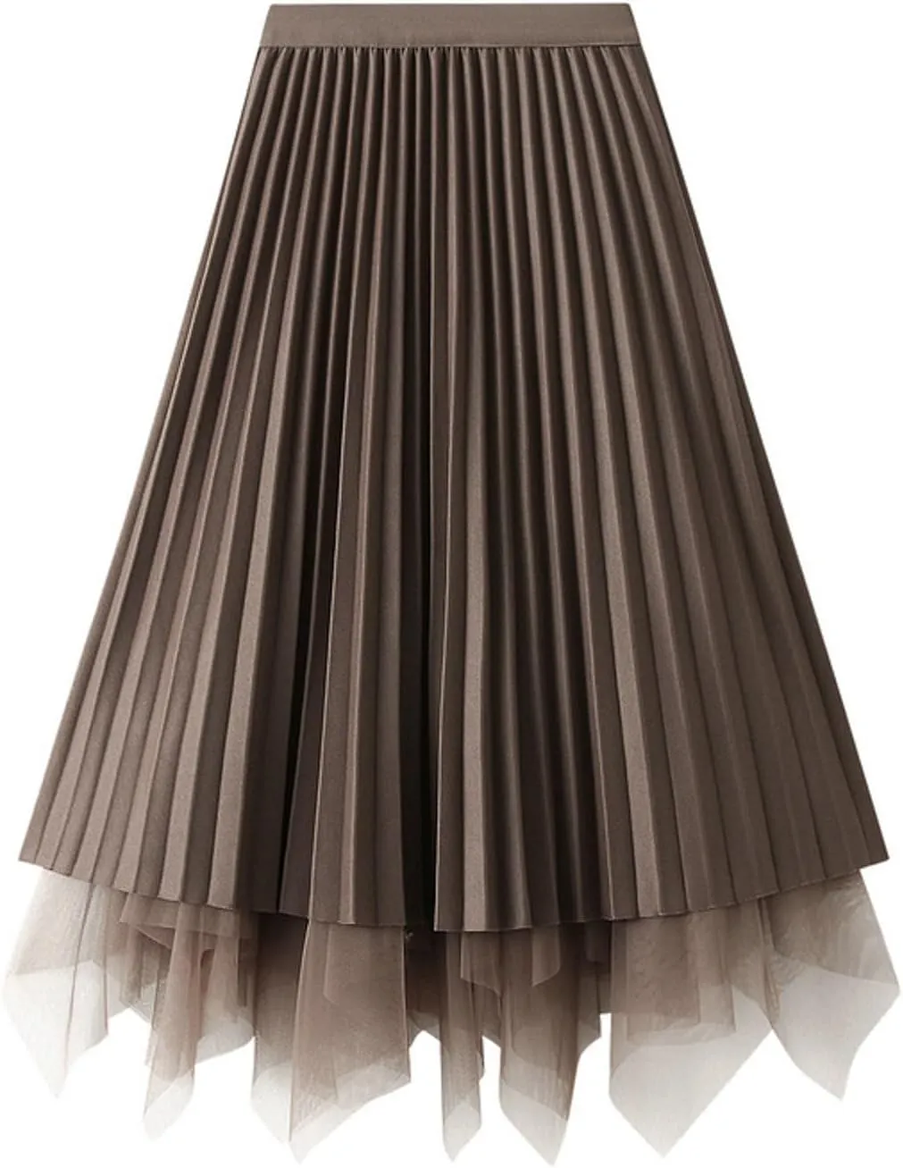 Womens Irregular Tulle Midi Skirts High Waisted Elastic Waisted Pleated Layered Fluffy Skirts Comfy Mesh Fairy Skirts