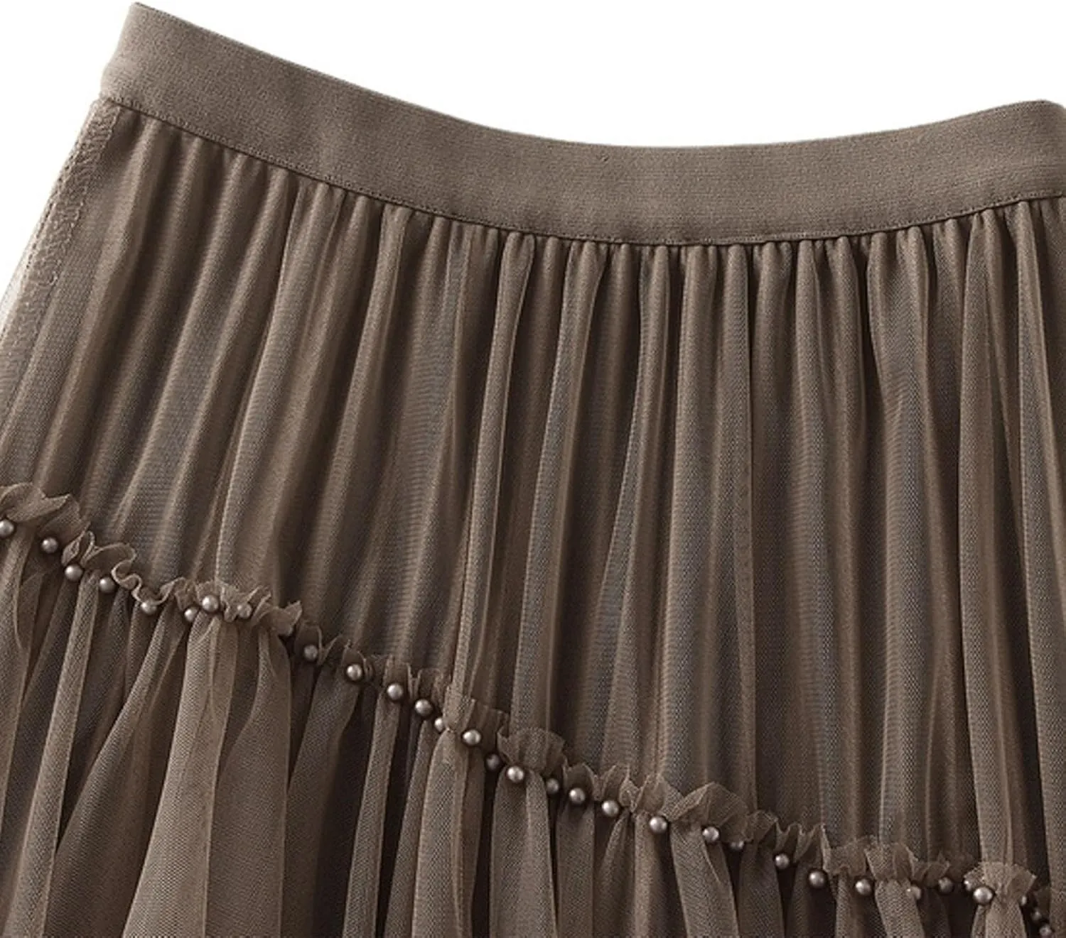 Womens Irregular Tulle Midi Skirts High Waisted Elastic Waisted Pleated Layered Fluffy Skirts Comfy Mesh Fairy Skirts