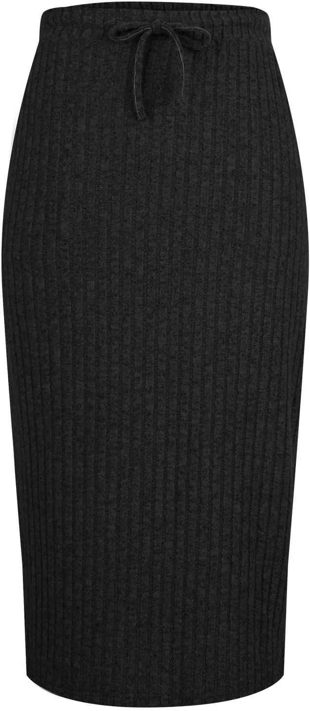 Women's Knitting Bodycon Midi Skirt Solid Color Sexy Fashion Business Split Skirts Casual Knee Length Pencil Skirt