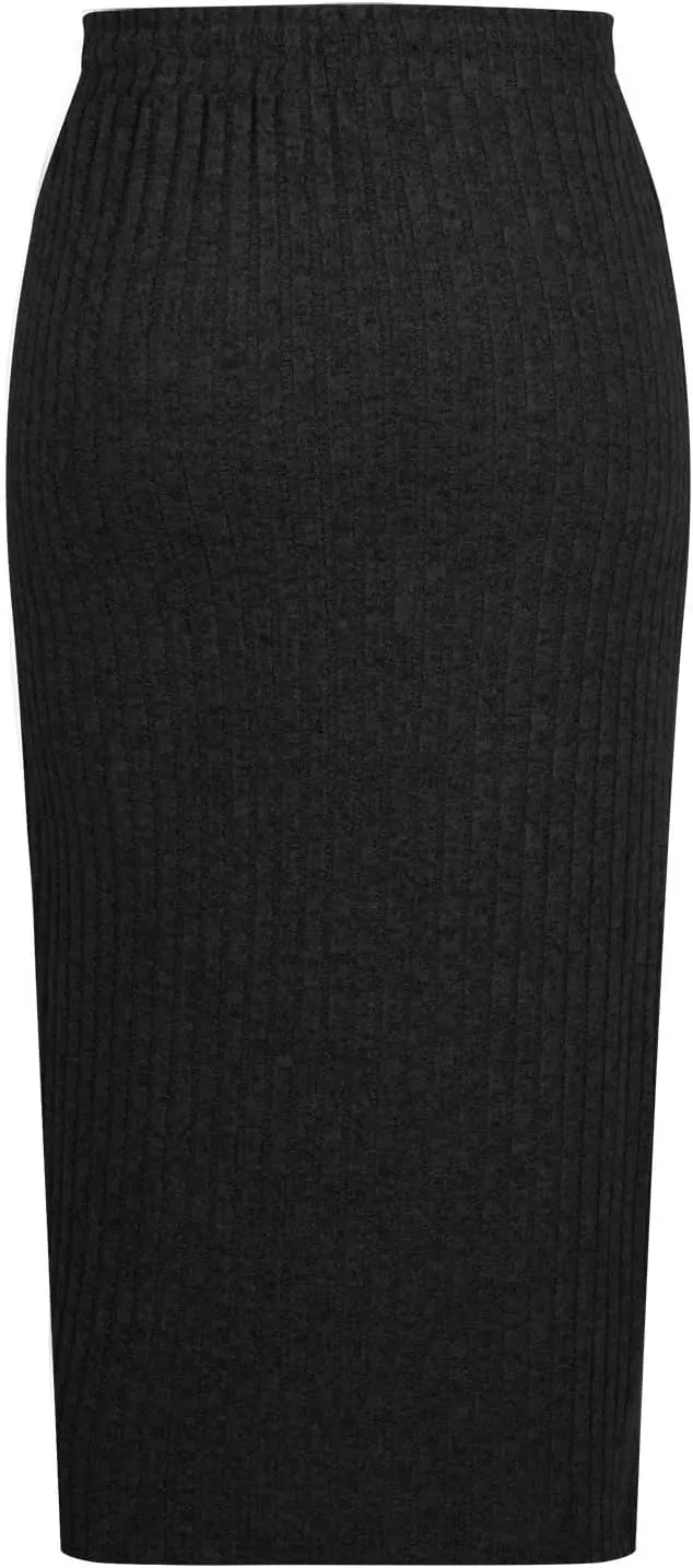 Women's Knitting Bodycon Midi Skirt Solid Color Sexy Fashion Business Split Skirts Casual Knee Length Pencil Skirt