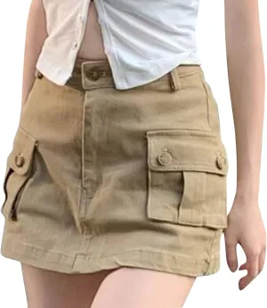 Women's Low Waist Cargo Skirt High Waisted Skirts Denim Skirt with Pocket Fashion Versatile for Women Half Work