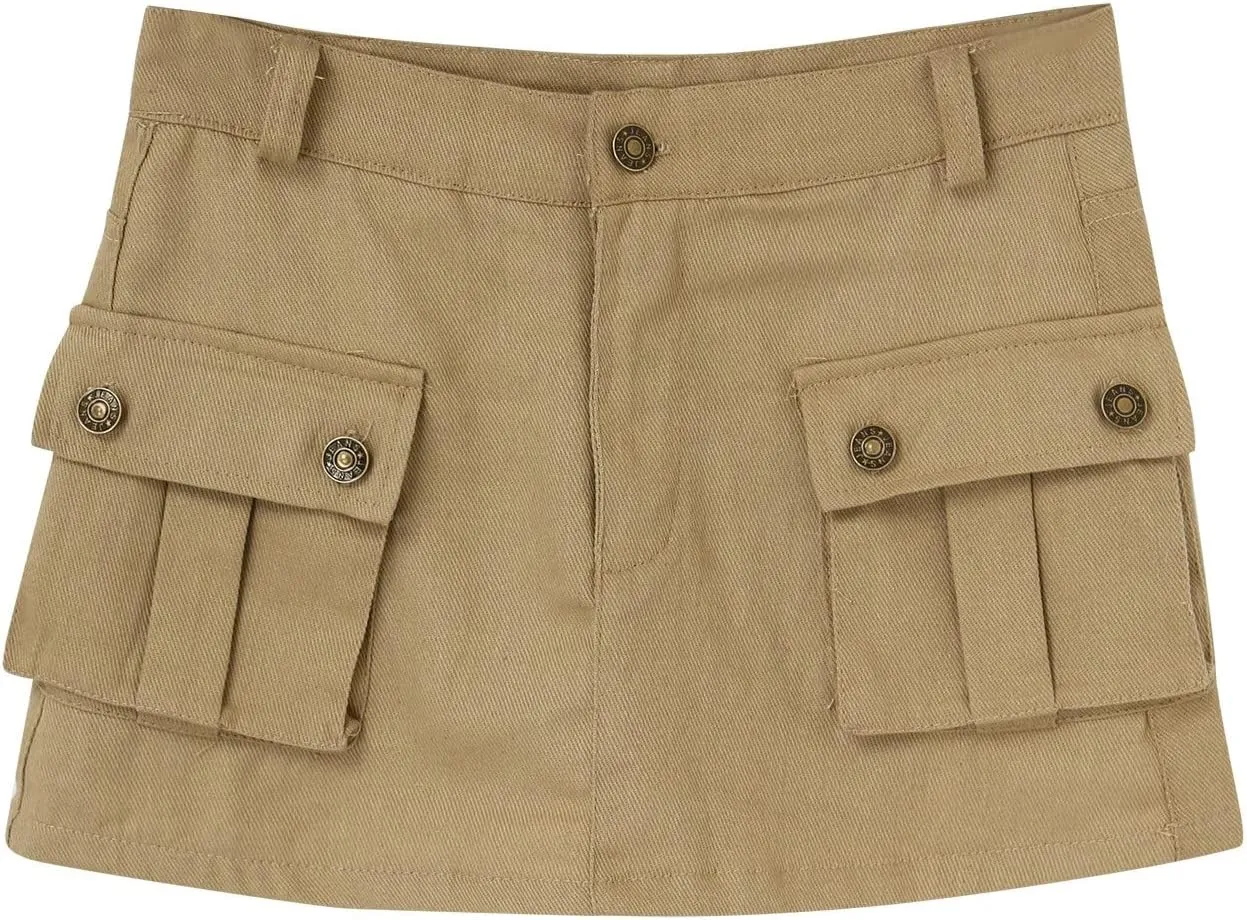 Women's Low Waist Cargo Skirt High Waisted Skirts Denim Skirt with Pocket Fashion Versatile for Women Half Work