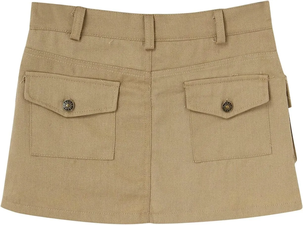 Women's Low Waist Cargo Skirt High Waisted Skirts Denim Skirt with Pocket Fashion Versatile for Women Half Work