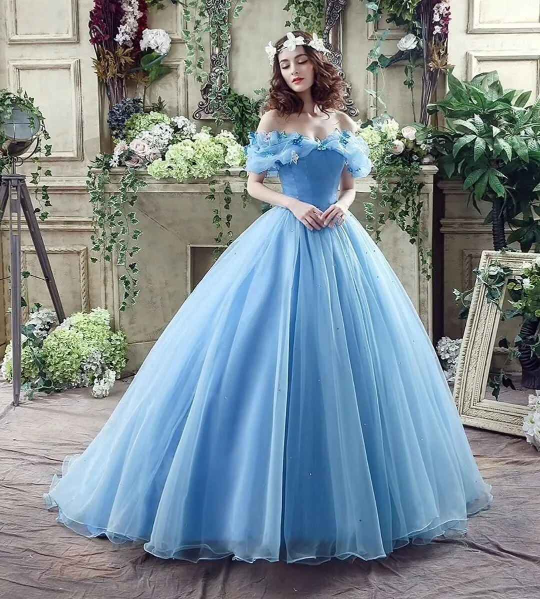 Women's Off Shoulder Fairy Prom Gown Cinderella Tulle Formal Evening Party Gowns Sweet 15 16