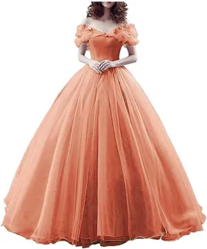 Women's Off Shoulder Fairy Prom Gown Cinderella Tulle Formal Evening Party Gowns Sweet 15 16