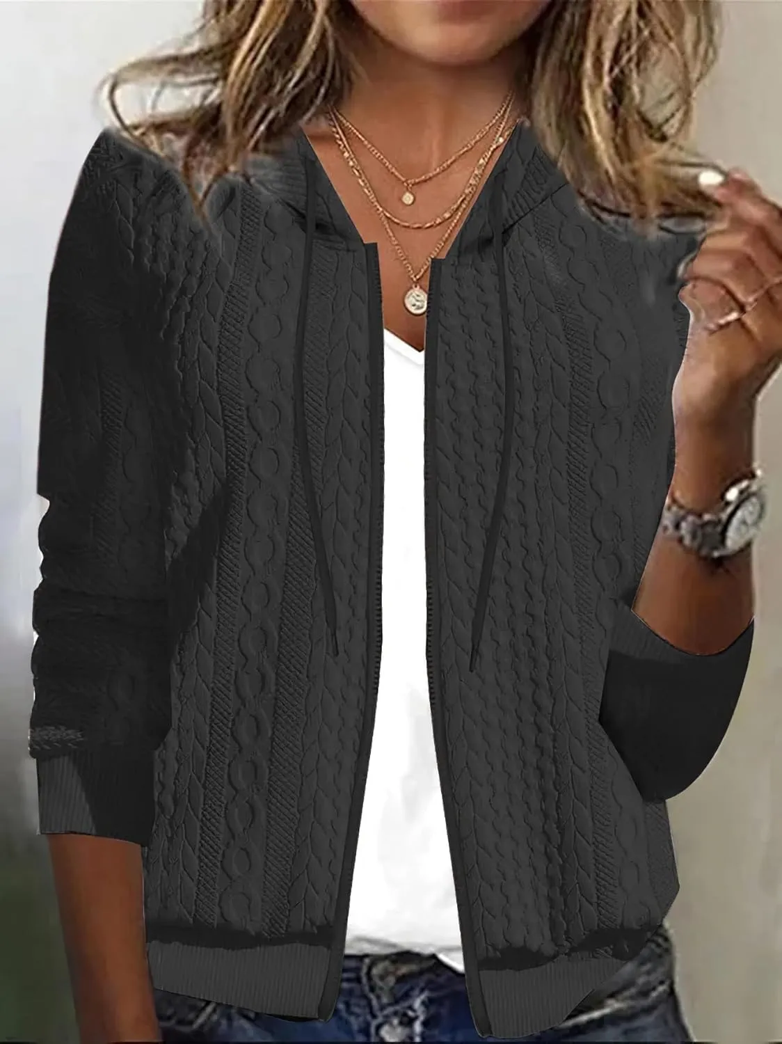 Women's Oversized Zip Up Hoodies Sweatshirts Sweater Casual Fall Winter Drawstring Jackets Cardigan