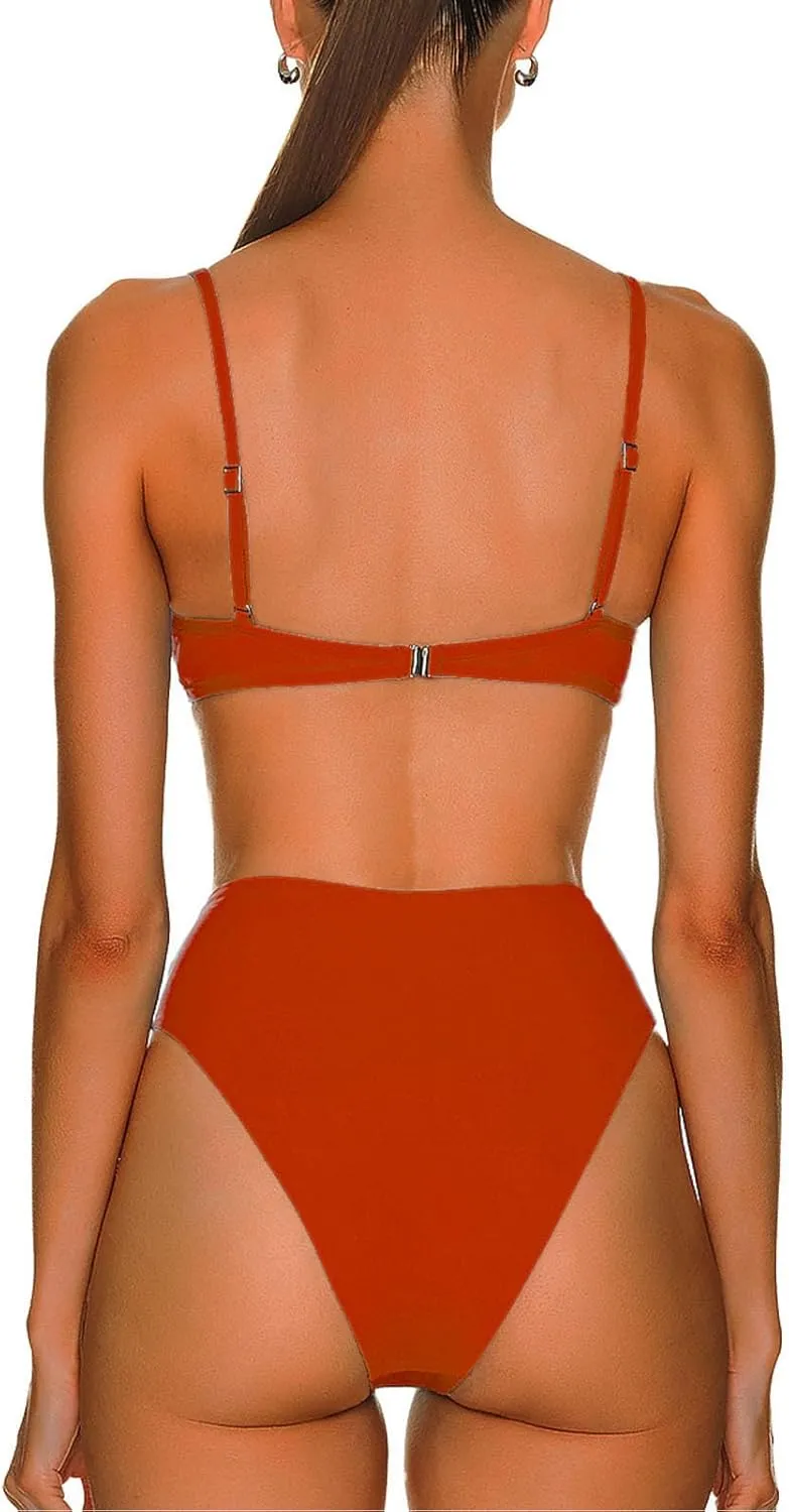 Women's Retro Bikini Sets Scoop Neck Spaghetti Straps Swimsuit High Waisted Bikini Cut Brazilian Bathing Suit