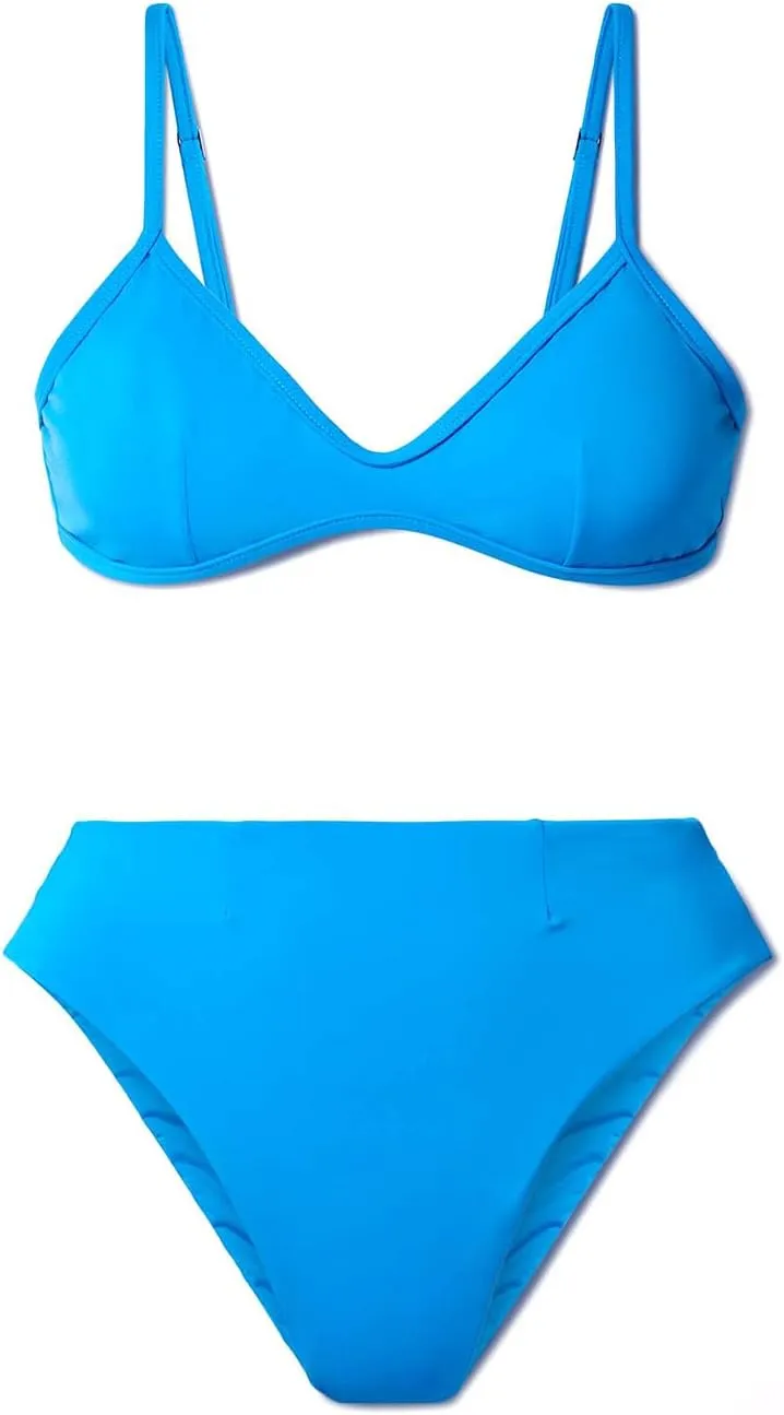 Women's Retro Bikini Sets Scoop Neck Spaghetti Straps Swimsuit High Waisted Bikini Cut Brazilian Bathing Suit