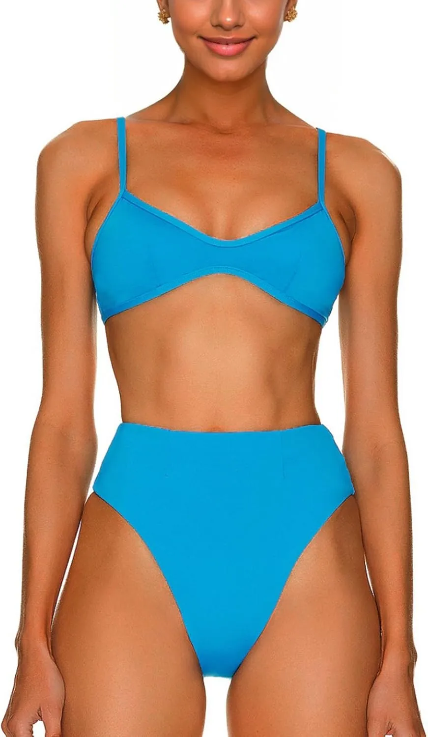 Women's Retro Bikini Sets Scoop Neck Spaghetti Straps Swimsuit High Waisted Bikini Cut Brazilian Bathing Suit