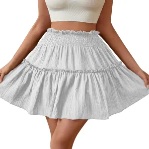 Womens Ruffle Mini Skirt Casual Summer High Waisted Flowy Vacation Boho Beach Trendy Loose Relaxed Fit Short Skirts