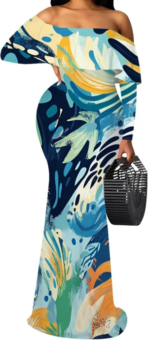 Women's Sexy Midi Off Shoulder Long Sleeve Bodycon Dresses Date Club Party Casual Maxi Dress