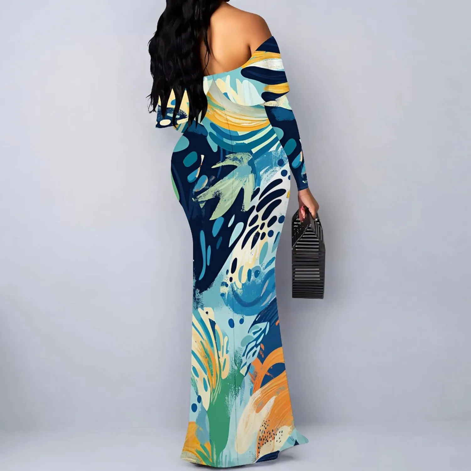Women's Sexy Midi Off Shoulder Long Sleeve Bodycon Dresses Date Club Party Casual Maxi Dress