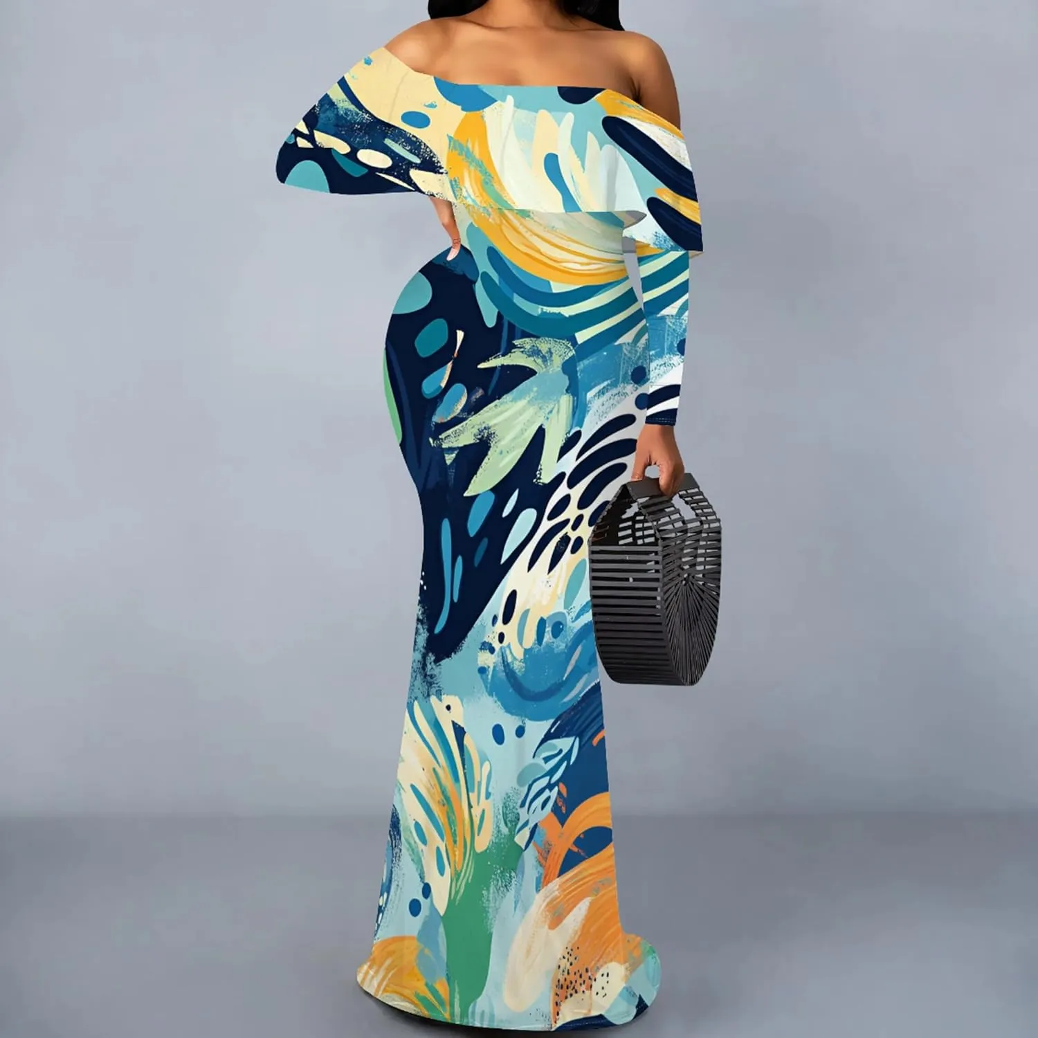 Women's Sexy Midi Off Shoulder Long Sleeve Bodycon Dresses Date Club Party Casual Maxi Dress