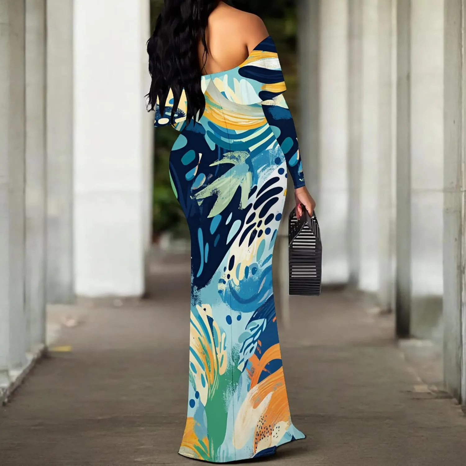 Women's Sexy Midi Off Shoulder Long Sleeve Bodycon Dresses Date Club Party Casual Maxi Dress