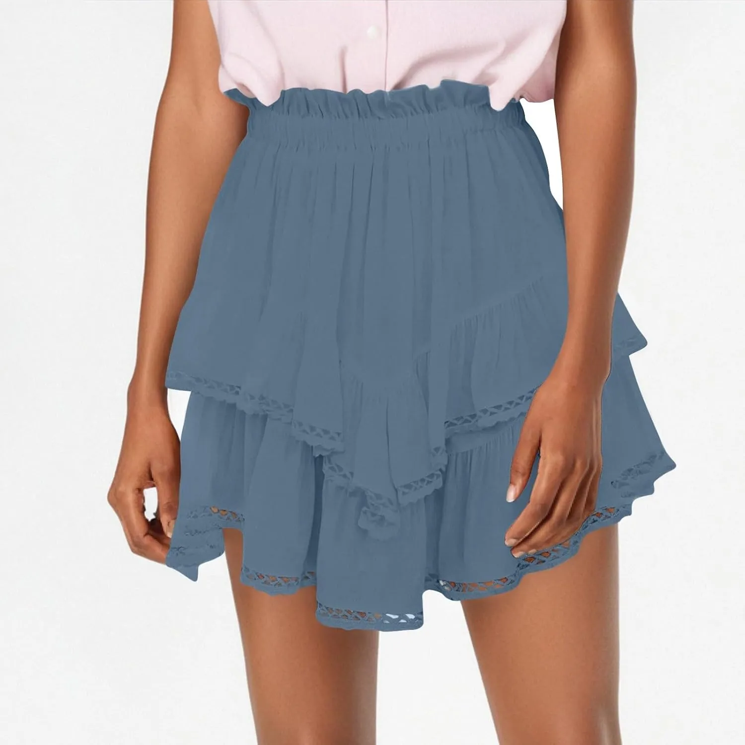 Women's Skater Skirt 2025 Basic Pleated High Waisted Ruffles Flared Cute Mini Skirts, S-2XL