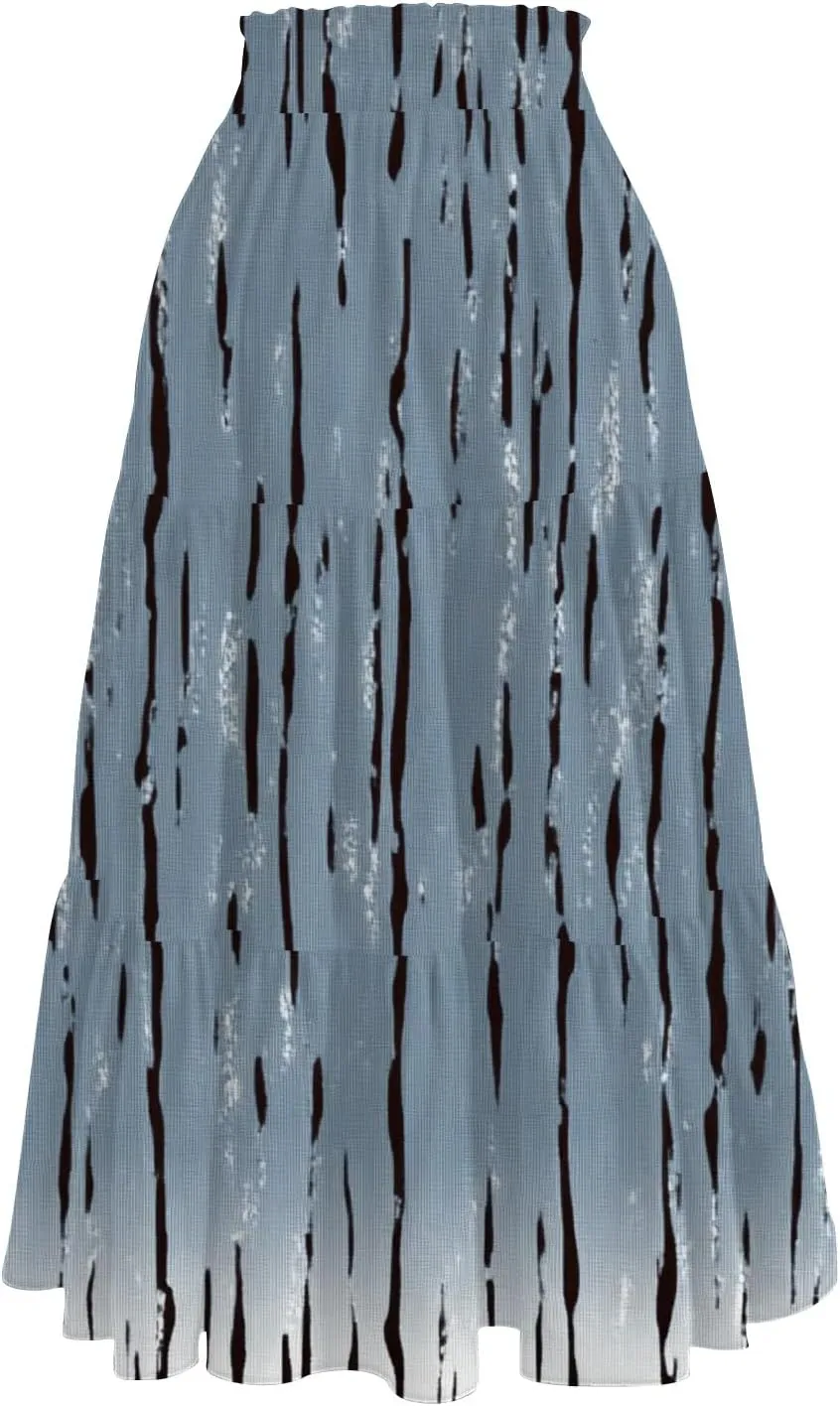 Women's Skirt 's 2025 Bohemian Ditzy Floral Printed Stretch Waist Midi Legth Skirt with Pockets, S-2XL
