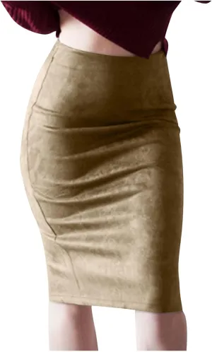 Women's Skirt Solid Color High Waisted Soft Smooth Lightweight Sexy Work Office Skirts Warp Pure Skirt for Party