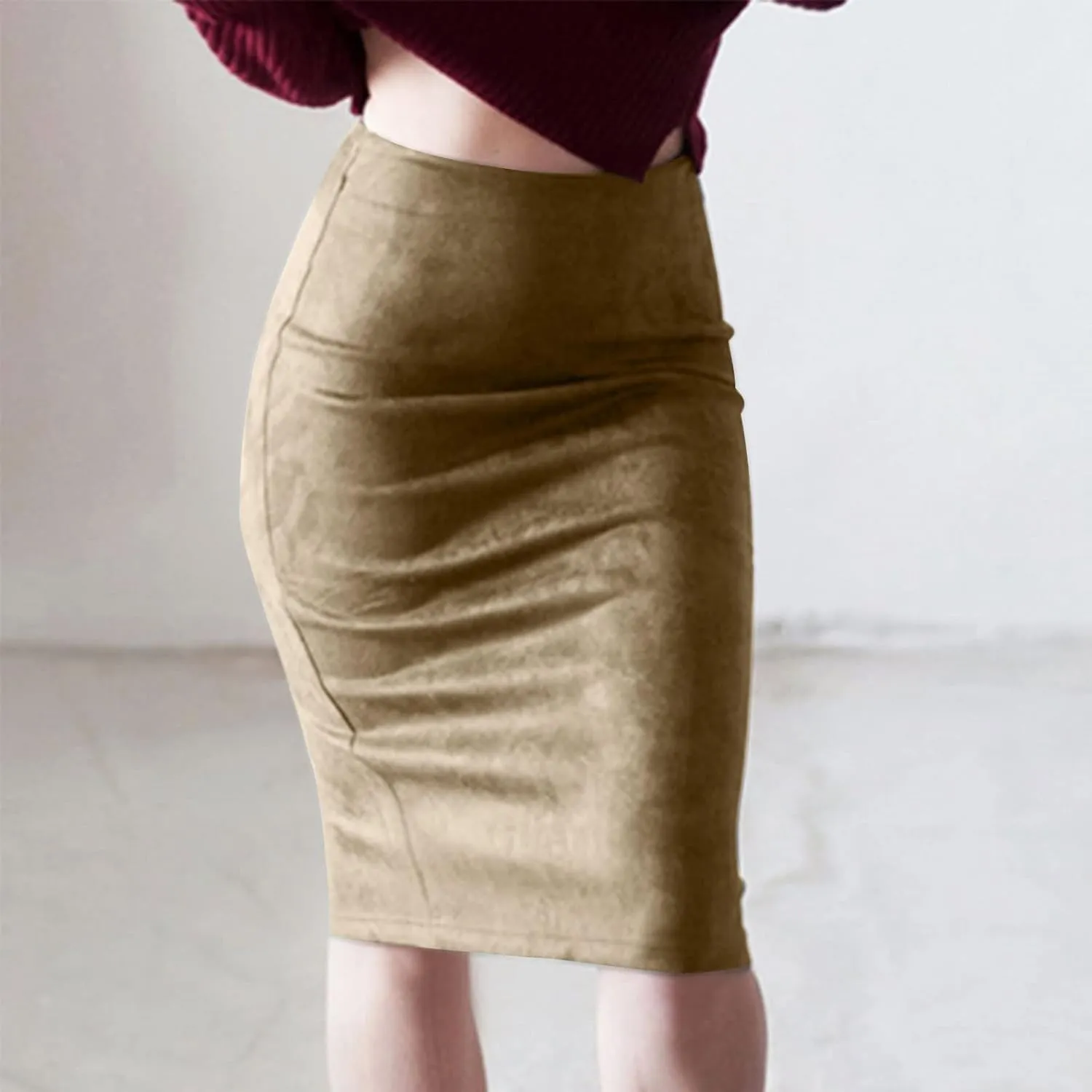 Women's Skirt Solid Color High Waisted Soft Smooth Lightweight Sexy Work Office Skirts Warp Pure Skirt for Party