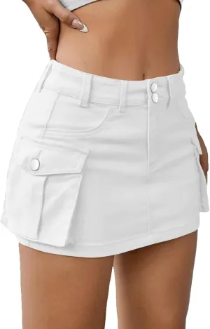 Women's Summer Casual Sexy Mini Skirt Y2K High Waist Solid Denim