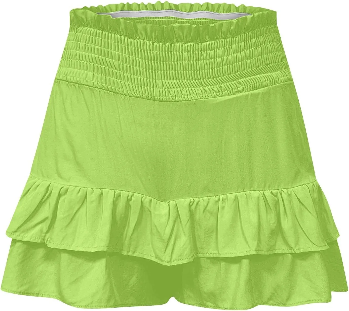 Women's Summer Cute Stretch Waist Solid Smocked Tiered Ruffle Swing Beach Mini Skirt 2025, S-2XL