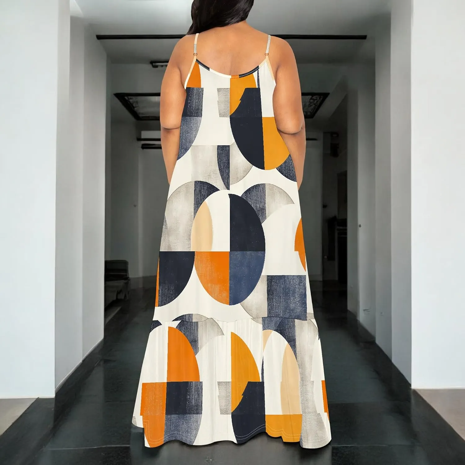 Women's Summer Plus Size Maxi Dress Long Casual Boho Sleeveless Spaghetti Strap Floral Print Beach Flowy Sun Dresses